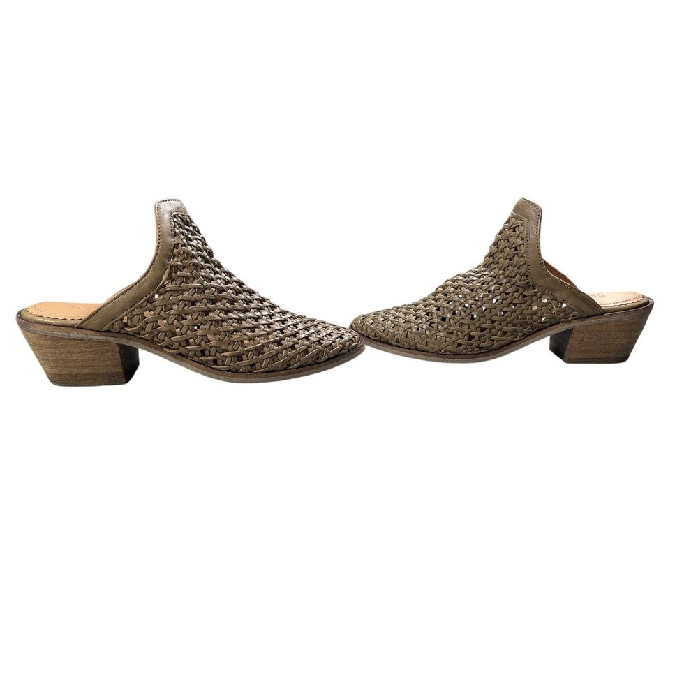 Crevo Neva Woven Leather Mule Shoes Olive Size 7 Pointed Toe Slip On Clogs‎